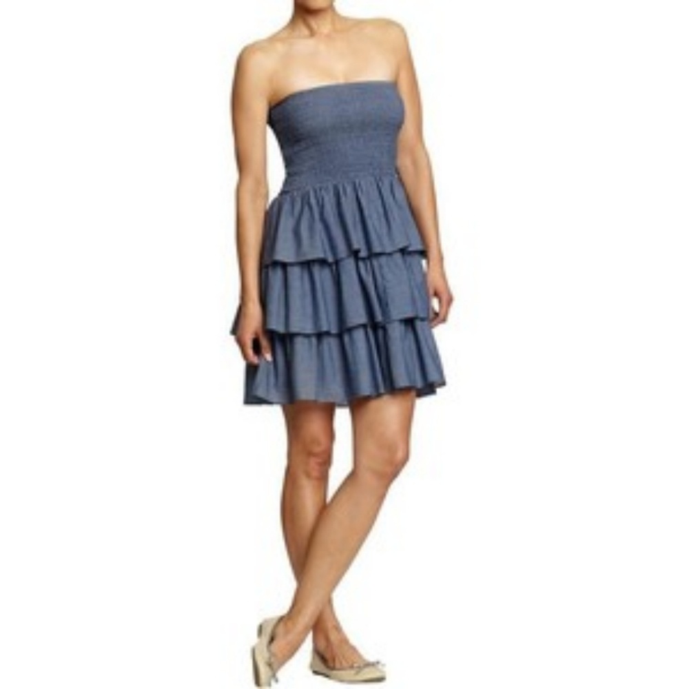 Old Navy Chambray Tiered Strapless Tube Dress L